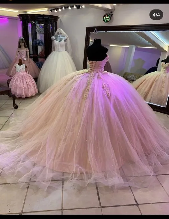 Diynav Tulle Lace Ball Gown Sweet 16 Dress ,Pink Princess Dress HZ1017