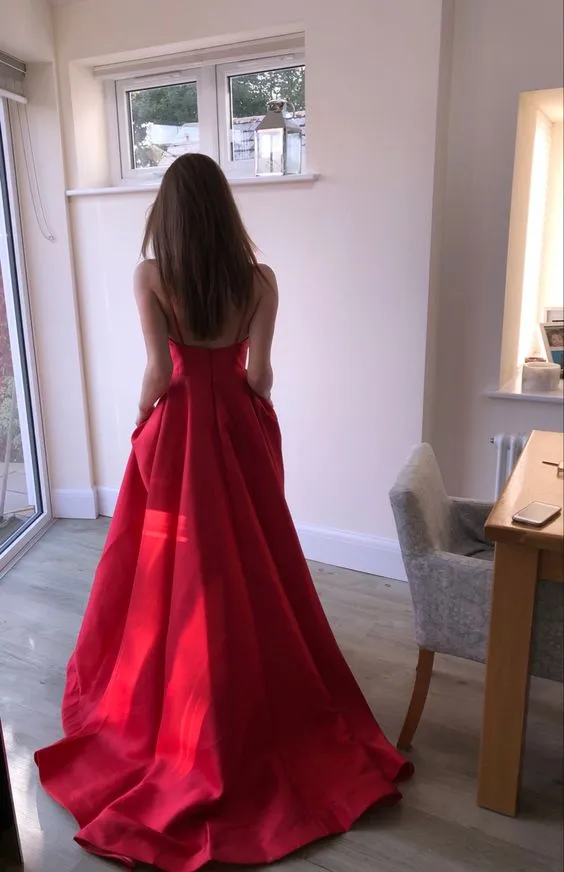 Diynav V-Neck Satin Prom Dresses Formal Evening Dresses HZ1017