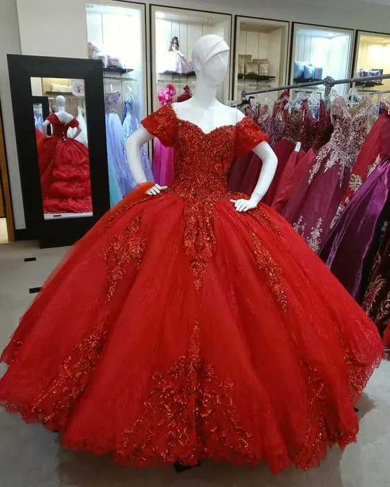 Diynav Red Tulle Lace Ball Gown Sweet 16 Dress HZ1017