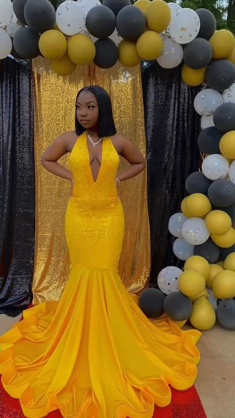 Diynav Yellow Mermaid Prom Dress,Sexy Evening Dress With Train HZ1017