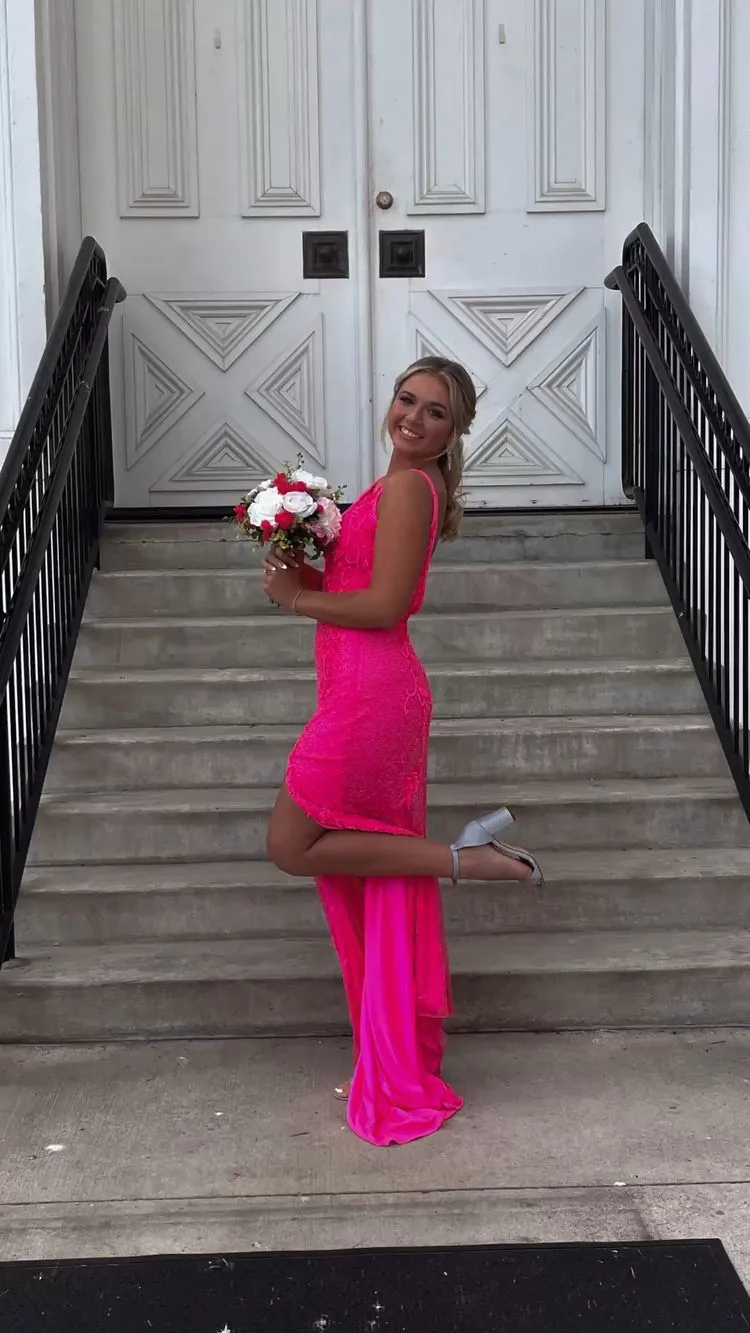 Diynav Hot Pink Prom Dress,Backless Evening Dress,Formal Gown HZ1017
