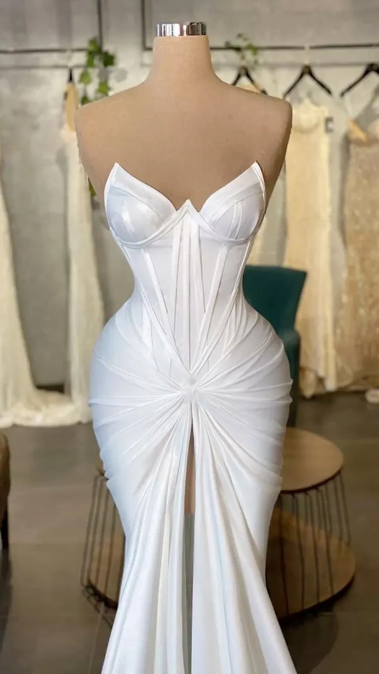 Diynav White Satin Wedding Dress,Chic Bridal Dress HZ1017