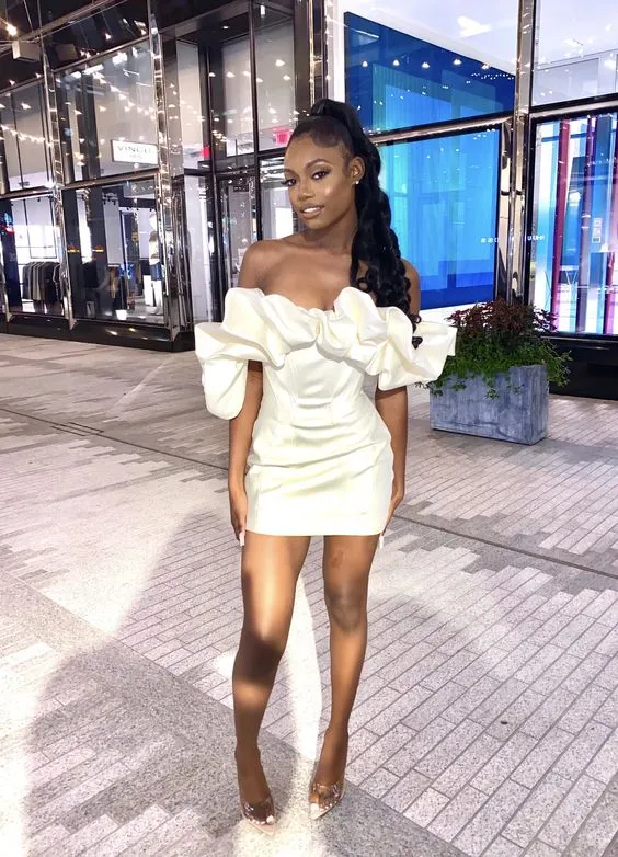 Diynav Dress Women New Arrivals Ruffle Off The Shoulder Bodycon Dress Short Homecoming Dress HZ1017 - Image 2