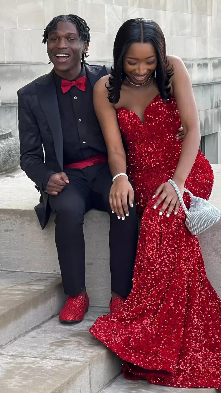 Diynav Mermaid Red Sequin Evening Dress Elegant Formal Gown HZ1017