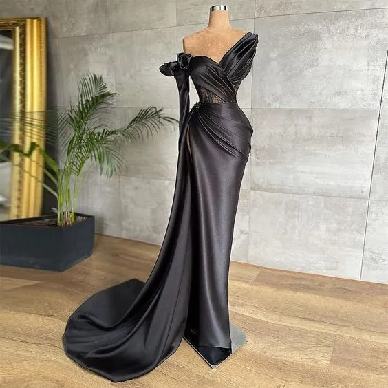 Diynav Satin Prom Dress Pleated Evening Gowns Dubai Party Dress HZ1017