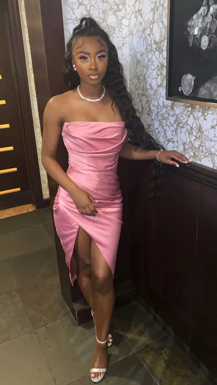 Diynav 19th Birthday Dress Outfit Black Girl,Lovely Pink Strapless Homecoming Dress HZ1017