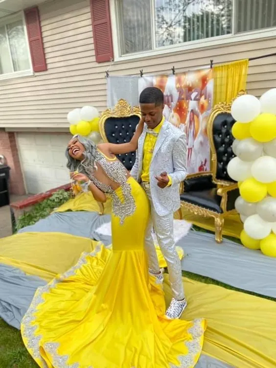 Diynav Evening Dresses, Mermaid Sexy Yellow Evening Prom Gown With Train HZ1017