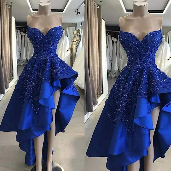 Diynav Blue Satin Evening Dresses, Sweetheart Neckline Party Dresses, Arabic Party Dresses HZ1017
