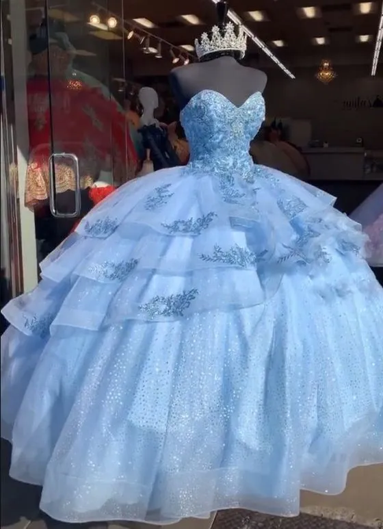 Diynav Ball Gown, Blue Tulle Princess Dresses,Blue Quinceanera Dress HZ1017