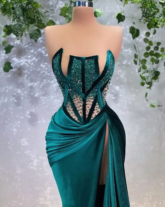 Diynav Evening Dress With Beaded Unique Long Prom Dress High Slit HZ1017