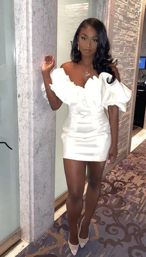 Diynav Birthday Outfit Black Girl Luxury Ivory Satin Ruffle Strapless Homecoming Dress HZ1017