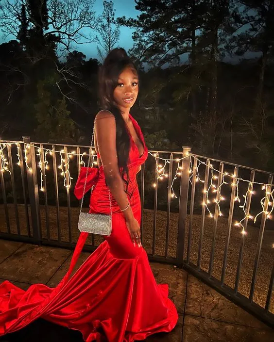 Diynav V Neck Satin Long Prom Dress Elegant Evening Dress HZ1017