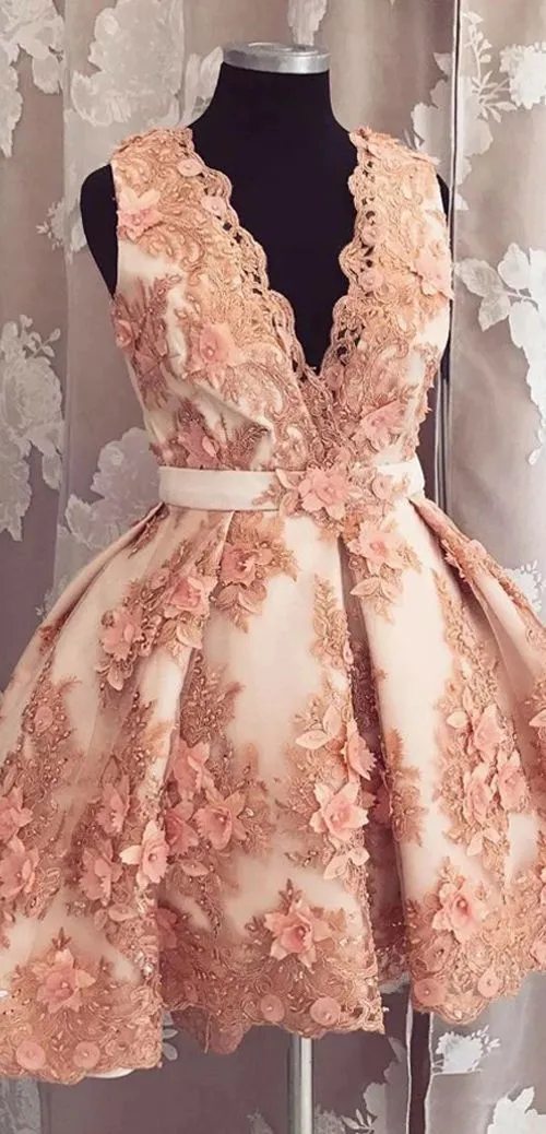 Diynav A-line V-neck Homecoming Dress Sleeveless Short Homecoming Dress HZ1017