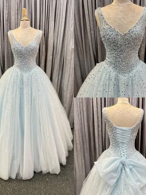 Diynav Light Blue Tulle Ball Gown prom dress HZ1017