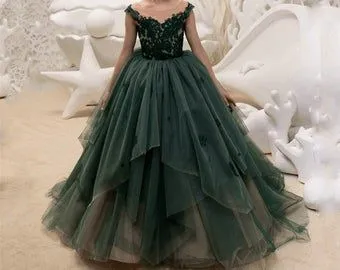 Diynav green lace tulle ball gown formal dress for special occasion HZ1017