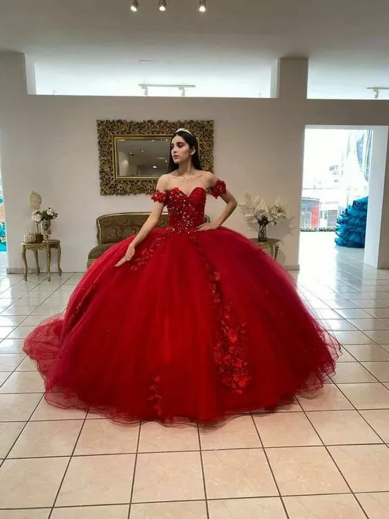 Diynav Beautiful Luxurious Red Tulle Quinceanera Dress,Sweet 15 Dress,Red Ball Gown HZ1017