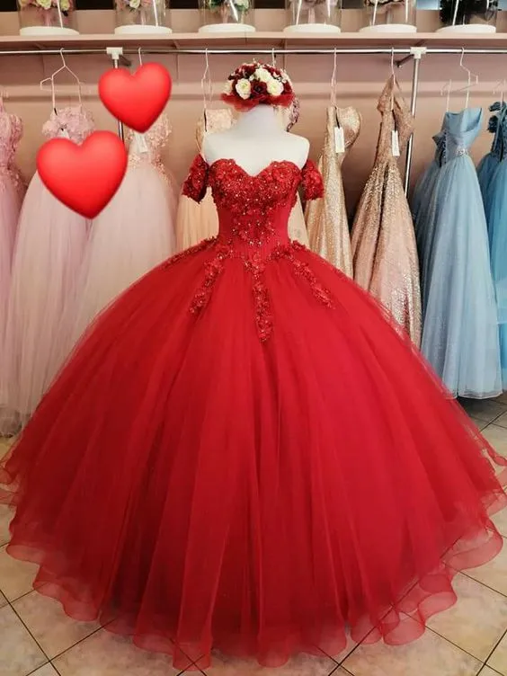 Diynav Red A-line Tulle Lace Ball Gown,Sweet 16 Dress HZ1017