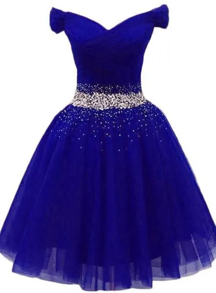 Diynav Royal Blue Tulle Party Dress, Beaded Short Homecoming Dress HZ1017