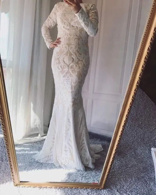 Diynav Long Sleeve Muslim Mermaid Evening Dress Evening Gowns HZ1017 - Image 3