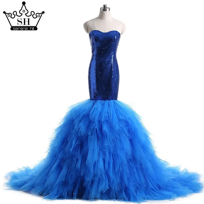 Diynav Blue Sequined Mermaid Wedding dress Ruffles Bride dress sereia Wedding Dress HZ1017