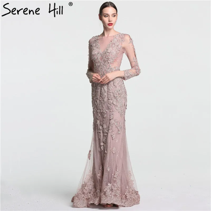 Diynav Mermaid Tulle Long Evening Dresses Pearls Crystal HZ1017