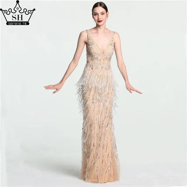 Diynav Sexy Deep-V Mermaid Gold Tulle Evening Dresses Newest Beading Sequined Luxury Evening Gown 2025 HZ1017 - Image 4