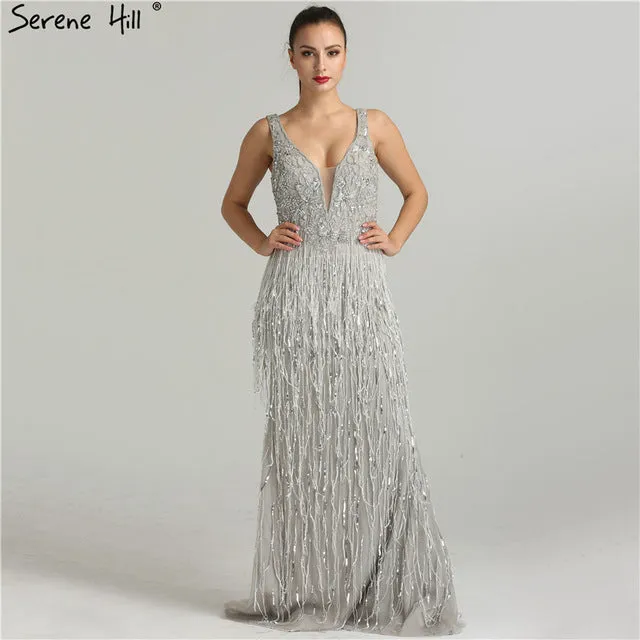 Diynav Sexy Deep-V Mermaid Gold Tulle Evening Dresses Newest Beading Sequined Luxury Evening Gown 2025 HZ1017 - Image 2