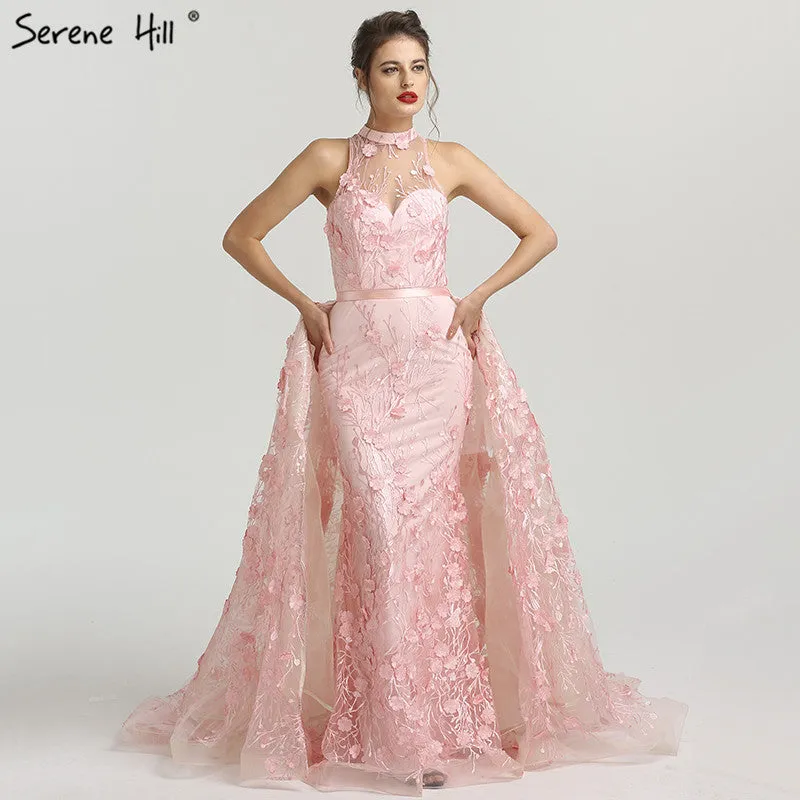 Diynav Pink Flowers Lace Evening Dresses Sleeveless HZ1017