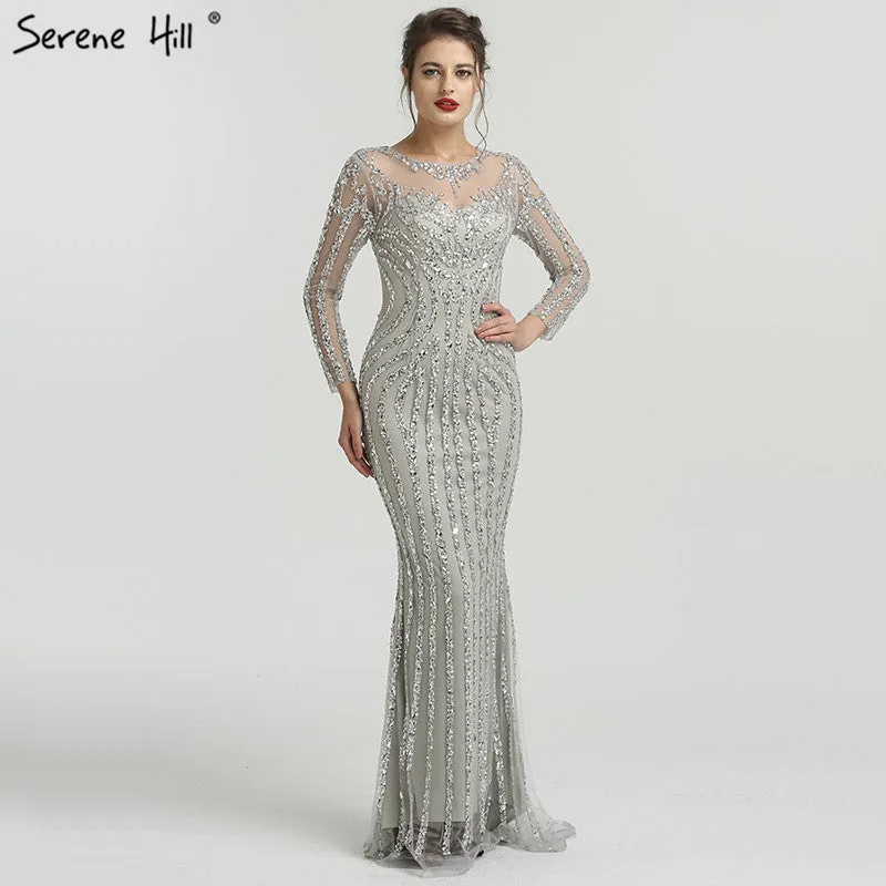 Diynav Sleeves Sparkly Evening Dresses Mermaid Diamond Beading Evening Gown HZ1017