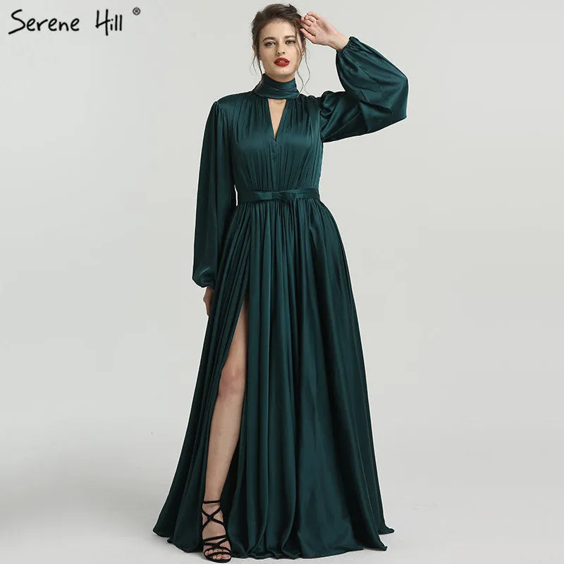 Diynav Sale no return no refundSale Satin High Collar Evening Dresses Long Sleeves Beach Formal Evening Gowns HZ1017