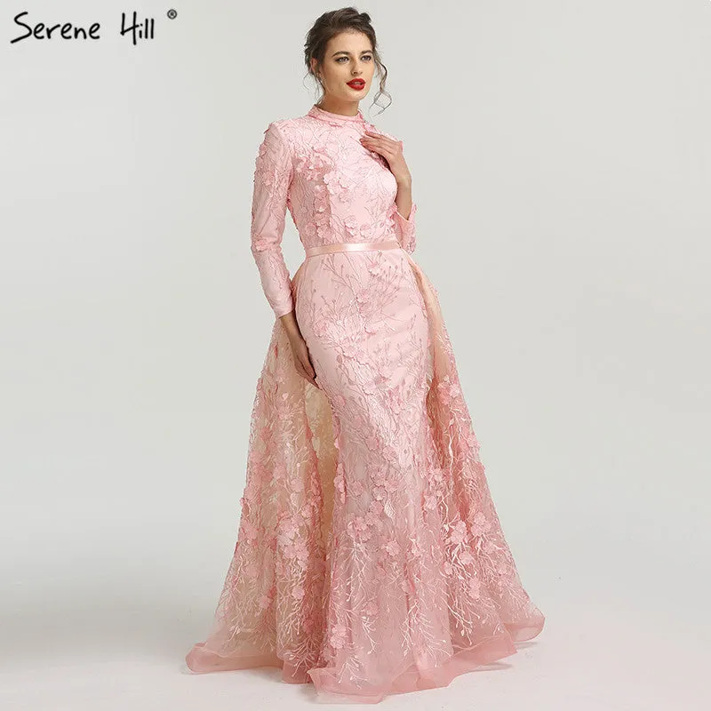 Diynav Sale no return no refundSale High Neck Evening Dresses Romantic Pink Handmade Flowers A-Line HZ1017