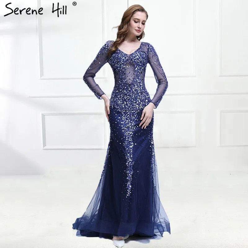 Diynav Sale No Return No Refund Sparkly Luxury Crystal Sequined Tulle Evening Dress Elegant Mermaid HZ1017