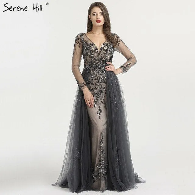 Diynav Sleeve Sexy V-Neck New Evening Dress 2025 A-Line Fashion Diamond Beading With Train Evening Dress Real Photo HZ1017 - Image 2