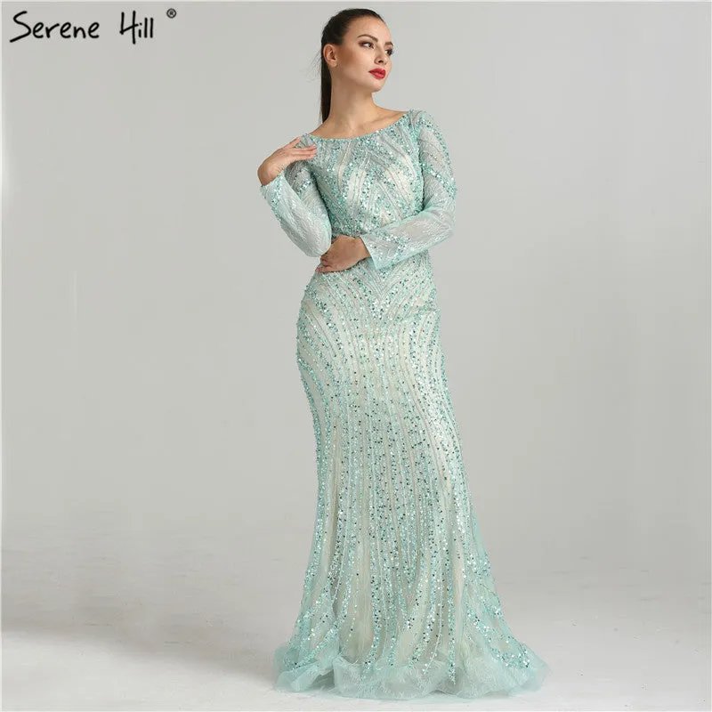 Diynav Sale No Return No Refund Sale Long Sleeves Luxury Sparkly Tulle Evening Dresses Mermaid Beading HZ1017