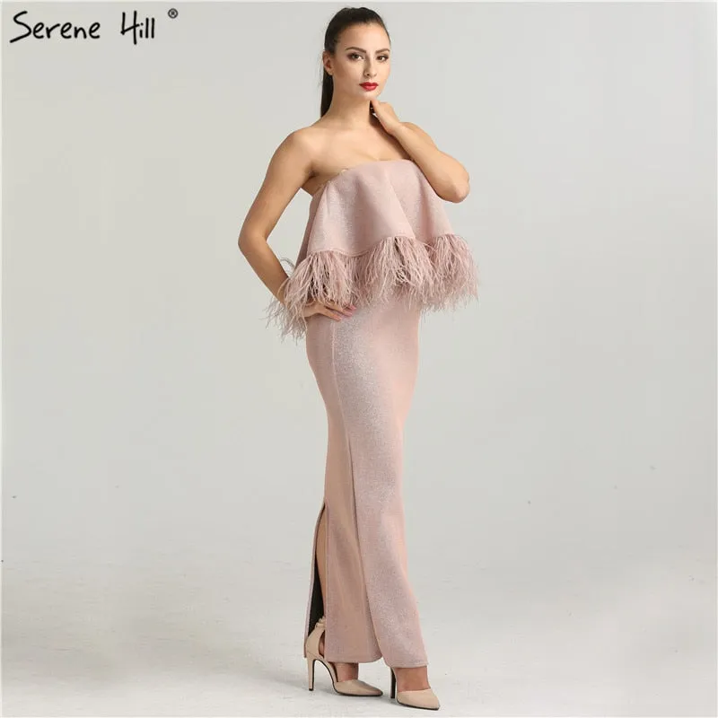Diynav Mermaid Formal Evening Dress Sleeveless Feathers Beading Hill HZ1017