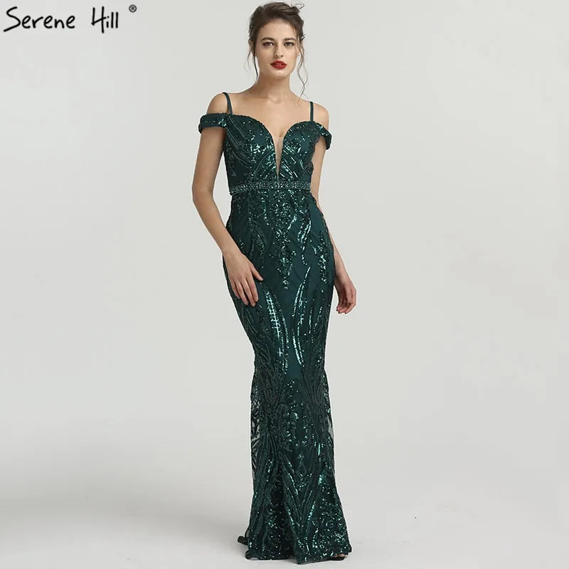Diynav Neck Mermaid Evening Dresses Sequined Diamond Elegant HZ1017