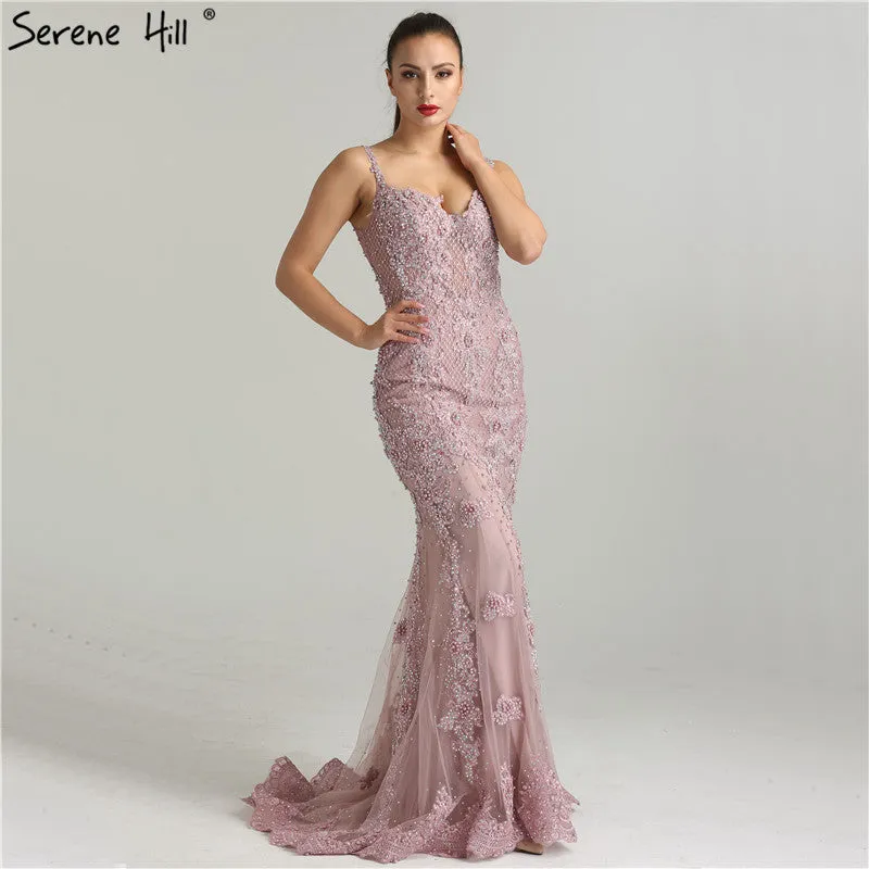 Diynav Pink Sexy Elegant Evening Dresses 2025 Lace Pears Diamond Mermaid Formal Evening Dress Real Photo HZ1017