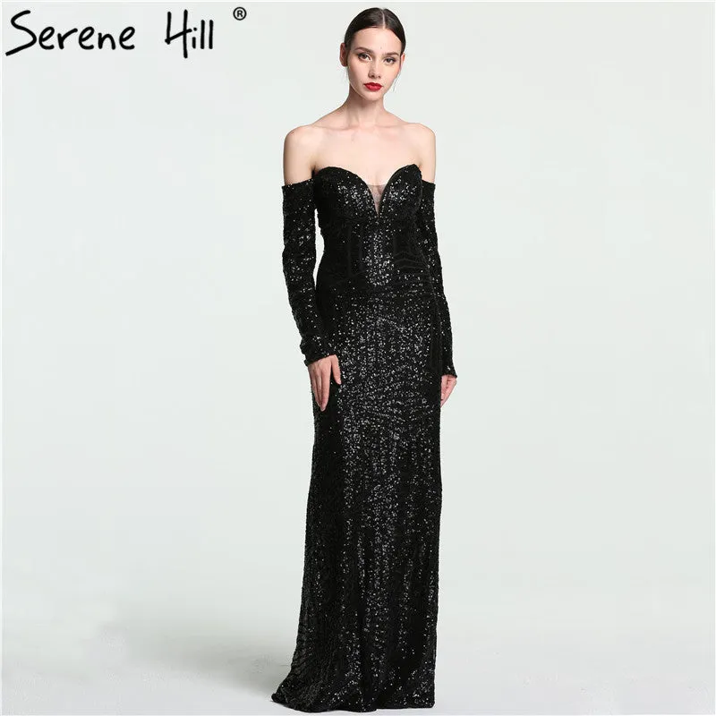 Diynav Sale no return no refund Sale Vintage Off Shoulder Long Sleeves Evening Dresses Beading Sequined Mermaid HZ1017