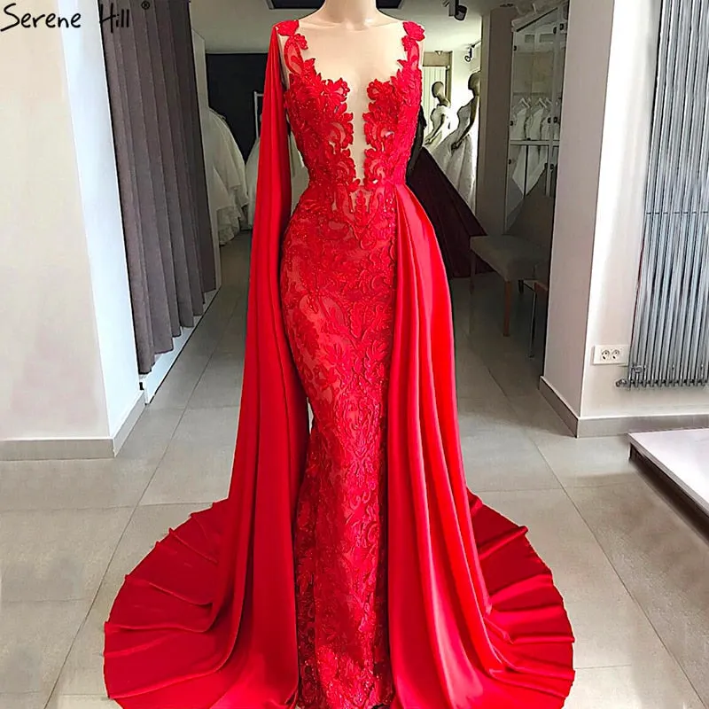 Diynav Sale no return no refundSale Sleeveless Red Evening Dresses Beading Lace Mermaid Formal HZ1017