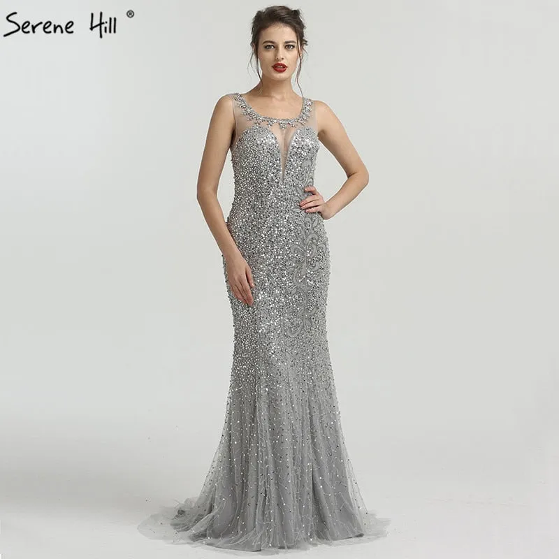 Diynav Sale no return no refundSale Grey Luxury Sleeveless Sexy Evening Dresses Elegant Mermaid Sequined Sparkle HZ1017