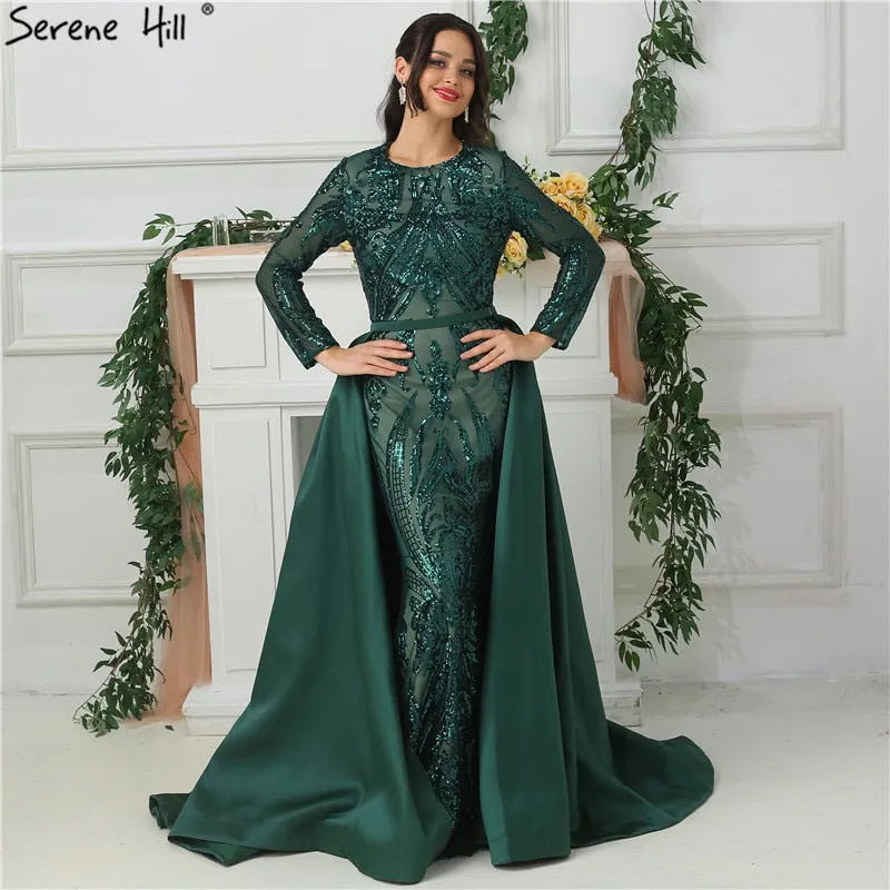 Diynav Long Sleeves Luxury Mermaid Evening Dress Appliques Sequined Fashion With Train Evening Gowns 2025 HZ1017