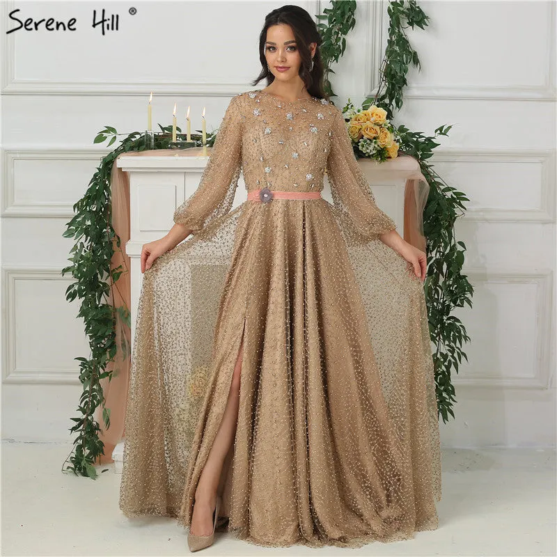 Diynav Sale no return no refund Sale 2025 Arab Gown Luxury Diamond Pearls Sparkle Evening Dresses Long SleevesFashion Sexy Evening Gowns HZ1017