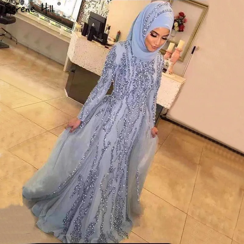 Diynav Mermaid Dubai Designer Evening Dresses Beading Sequined Long Sleeves HZ1017