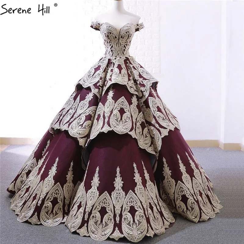 Diynav Cake Tiered Princess Bridal Wedding Gowns Off Shoulder Handmade Flowers Wedding HZ1017