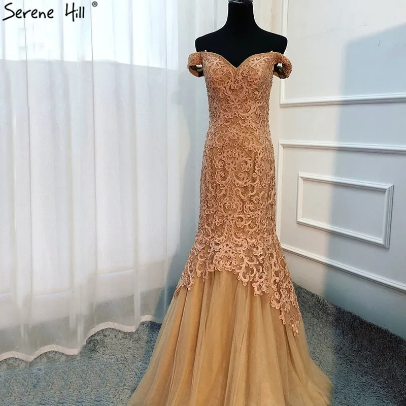 Diynav Sale no return no refundSale Gold Mermaid Off Shoulder Beading Sleeveless Long Evening Party HZ1017