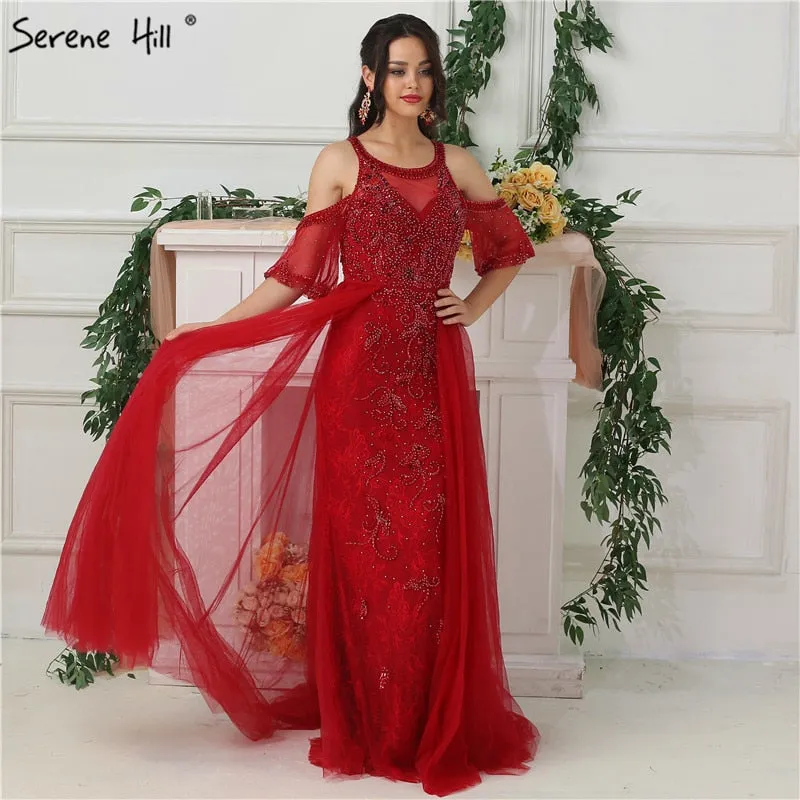 Diynav Sale no return no refundSale Dubai Design Half Sleeves Evening Dresses Diamond Beading Sexy Evening Gown HZ1017
